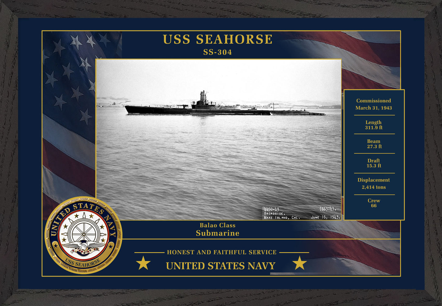 USS Seahorse SS-304 Framed Patriotic Photo