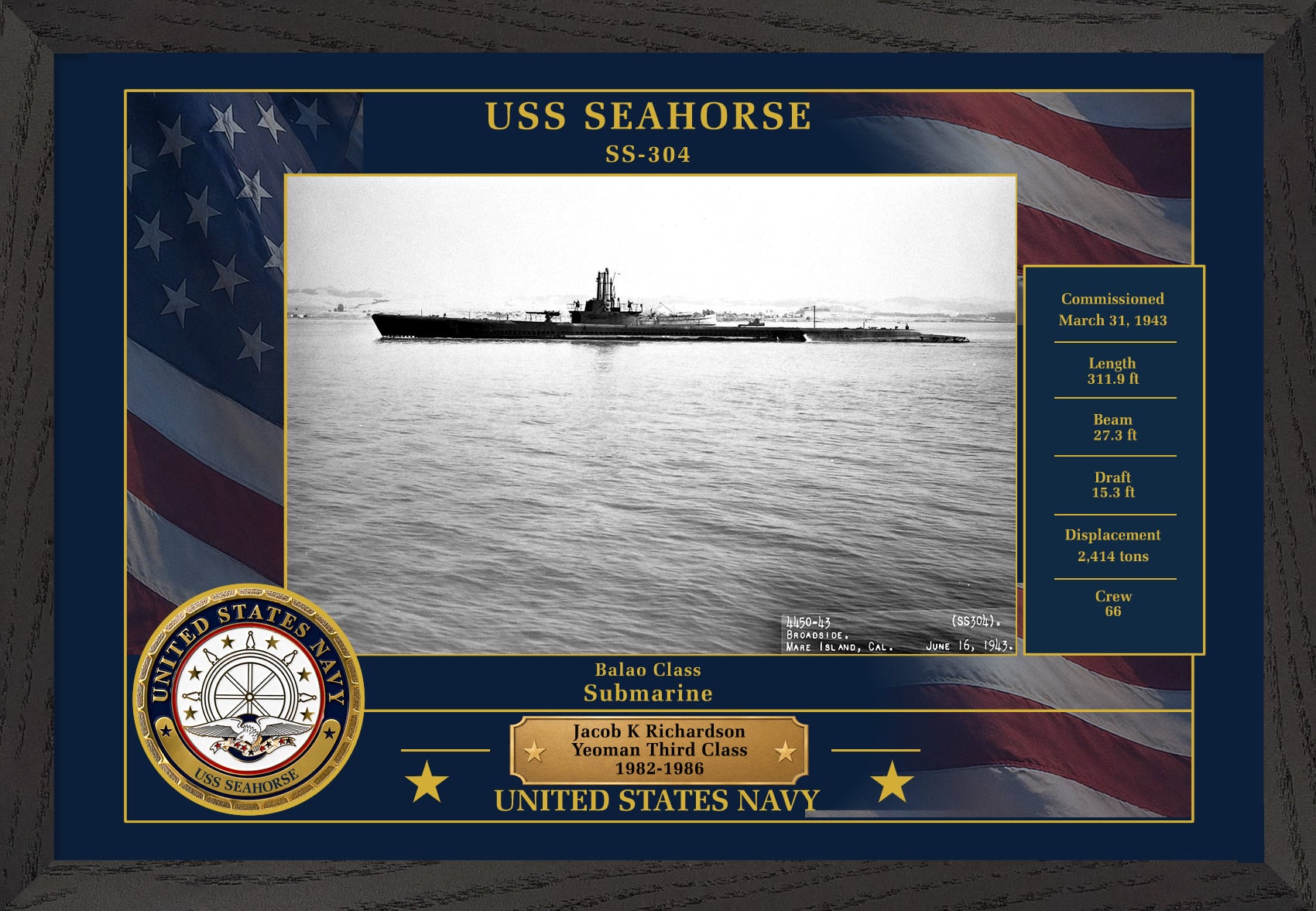 USS Seahorse SS-304 Framed Patriotic Photo