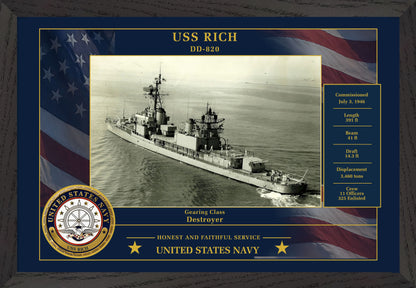 USS Rich DD-820 Framed Patriotic Photo