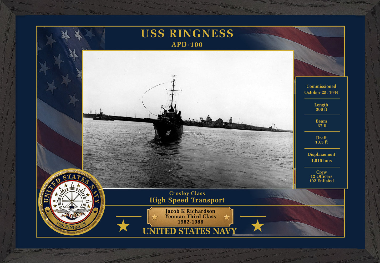 USS Ringness APD-100 Framed Patriotic Photo