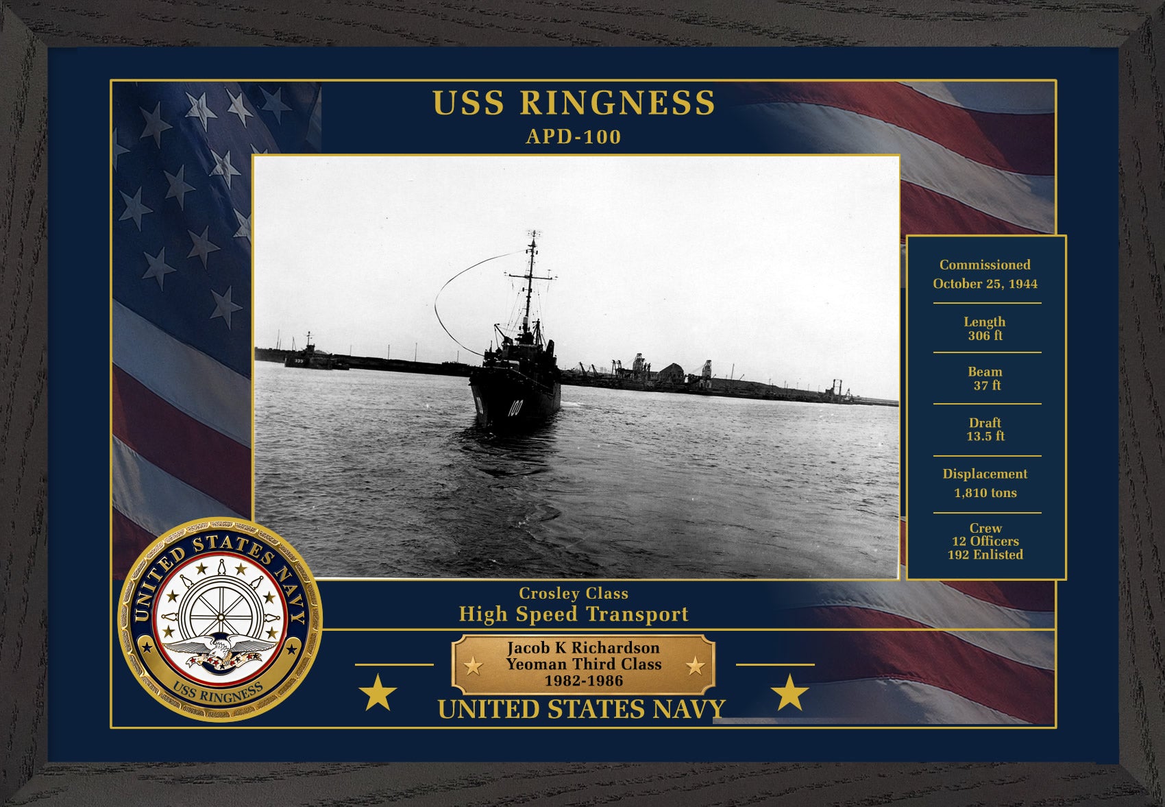 USS Ringness APD-100 Framed Patriotic Photo