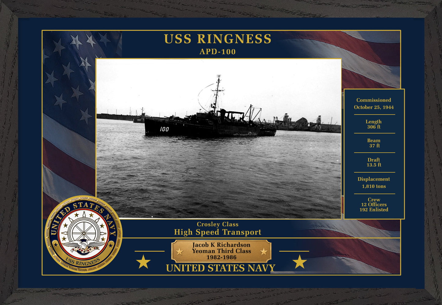 USS Ringness APD-100 Framed Patriotic Photo