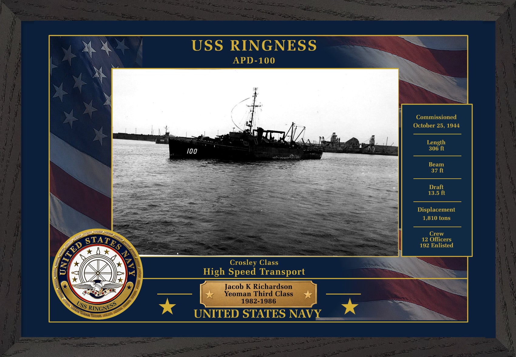 USS Ringness APD-100 Framed Patriotic Photo