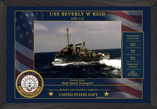 USS Beverly W Reid APD-119 Framed Patriotic Photo