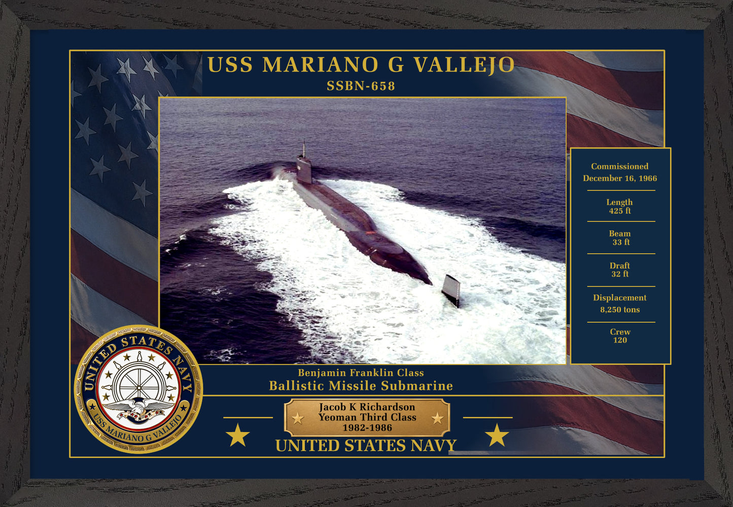 USS Mariano G Vallejo SSBN-658 Framed Patriotic Photo