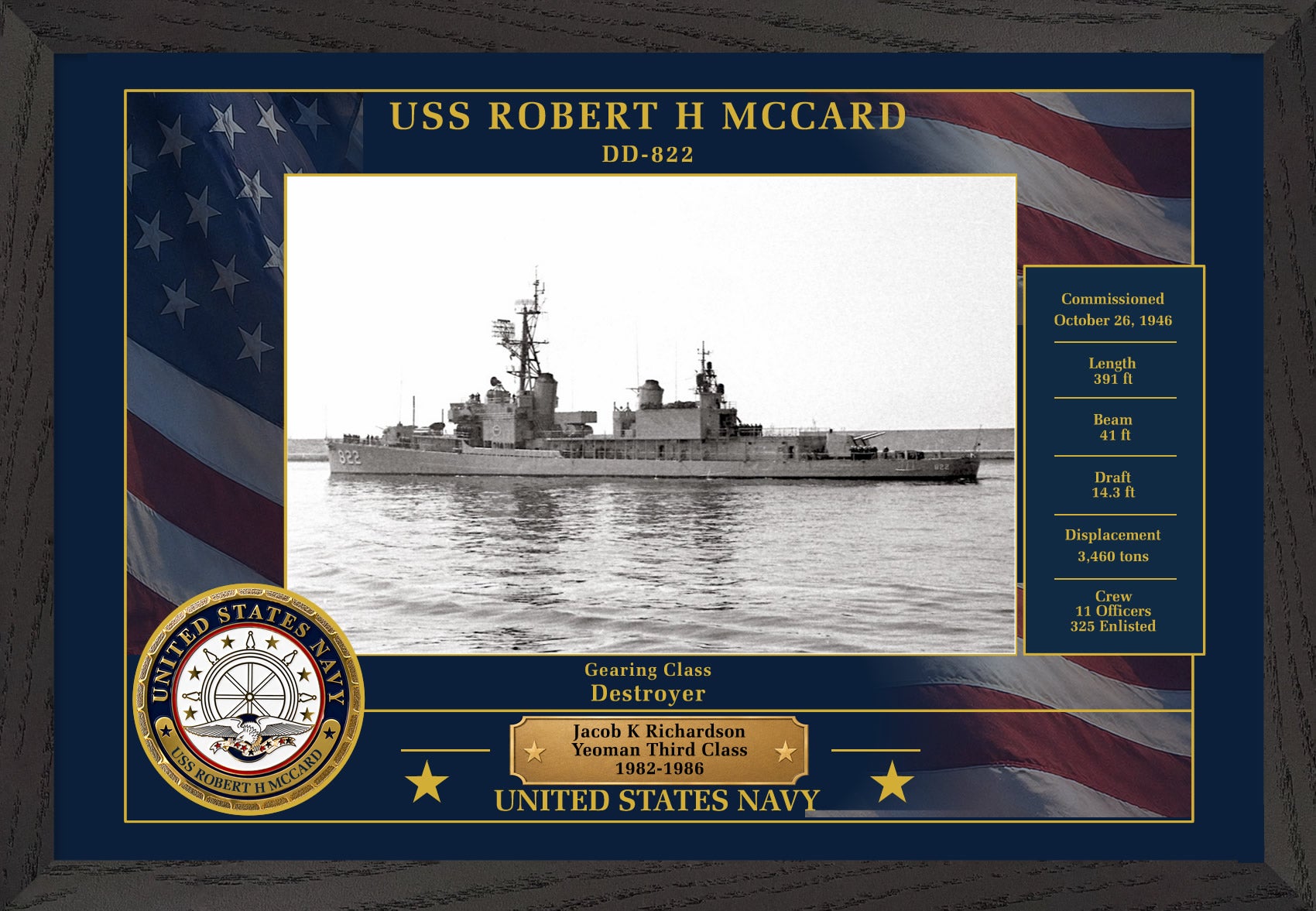 USS Robert H Mccard DD-822 Framed Patriotic Photo