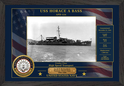 USS Horace A Bass APD-124 Framed Patriotic Photo