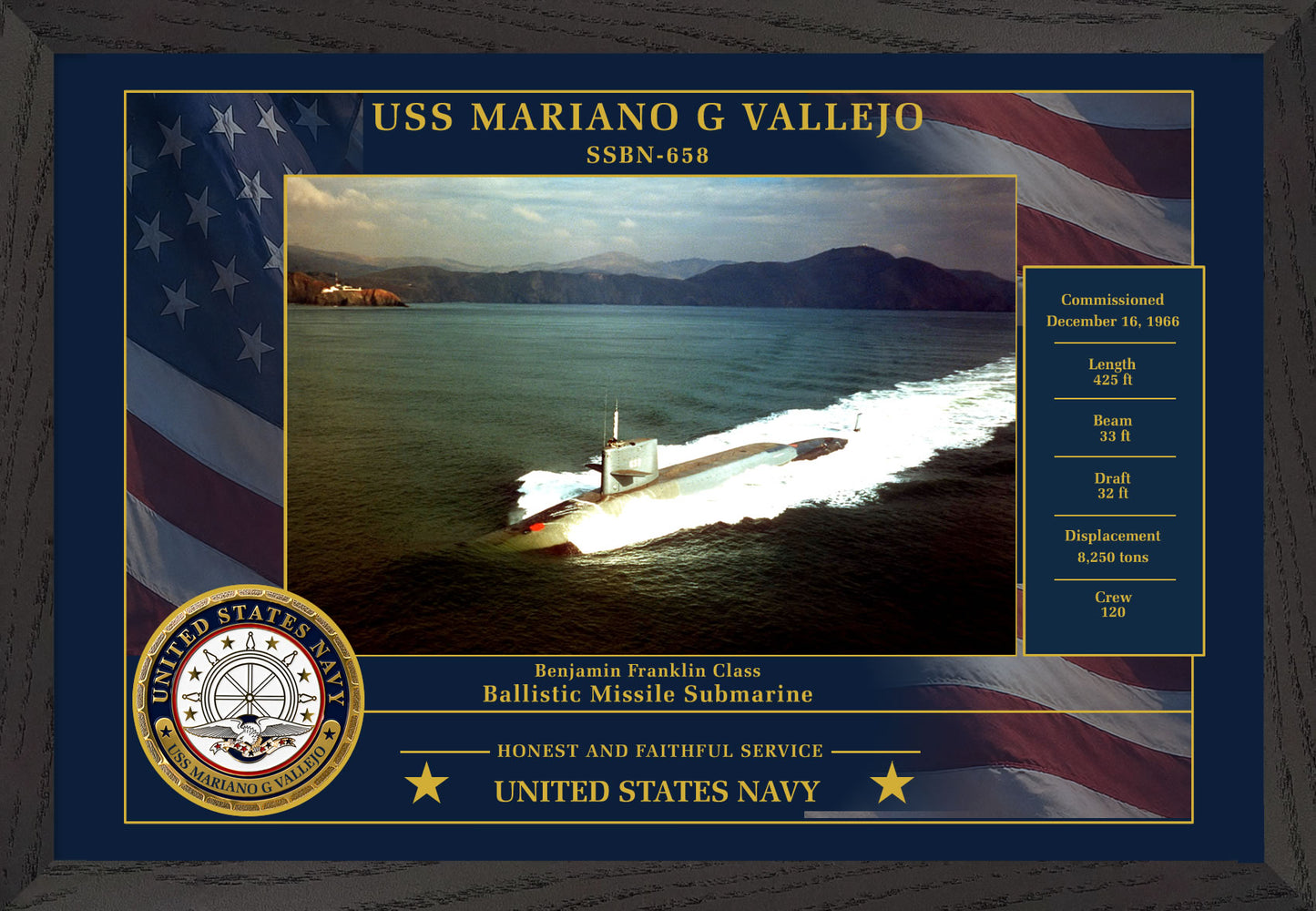 USS Mariano G Vallejo SSBN-658 Framed Patriotic Photo