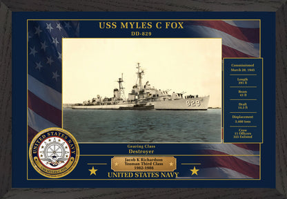 USS Myles C Fox DD-829 Framed Patriotic Photo