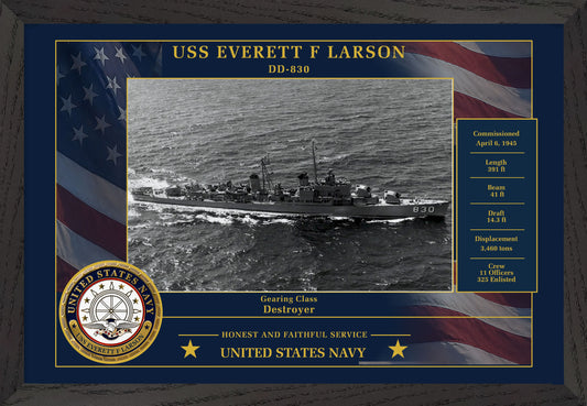 USS Everett F Larson DD-830 Framed Patriotic Photo
