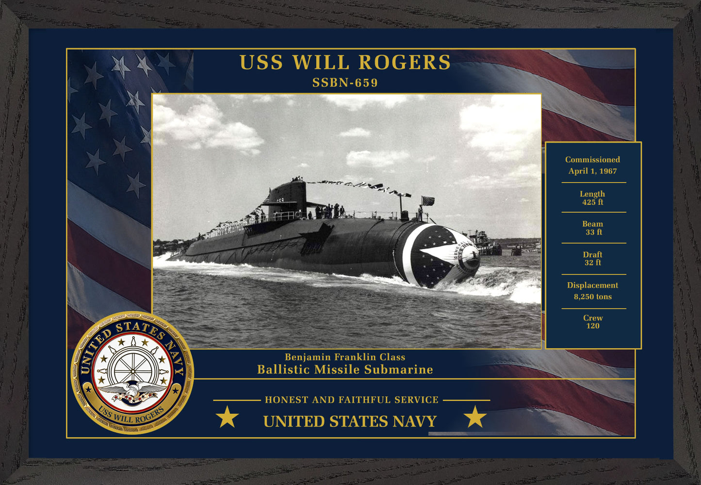 USS Will Rogers SSBN-659 Framed Patriotic Photo