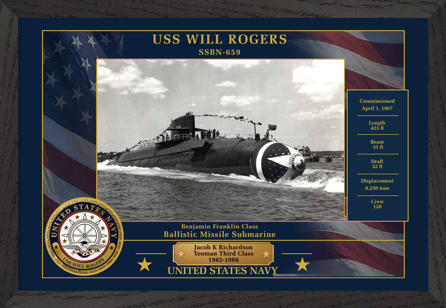 USS Will Rogers SSBN-659 Framed Patriotic Photo