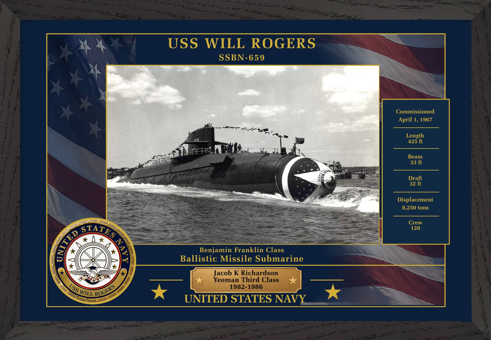 USS Will Rogers SSBN-659 Framed Patriotic Photo