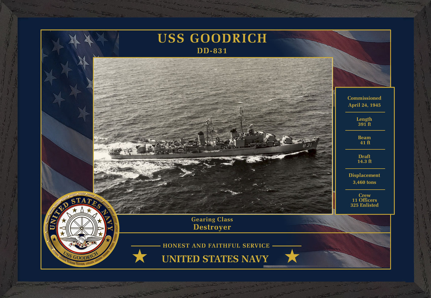 USS Goodrich DD-831 Framed Patriotic Photo