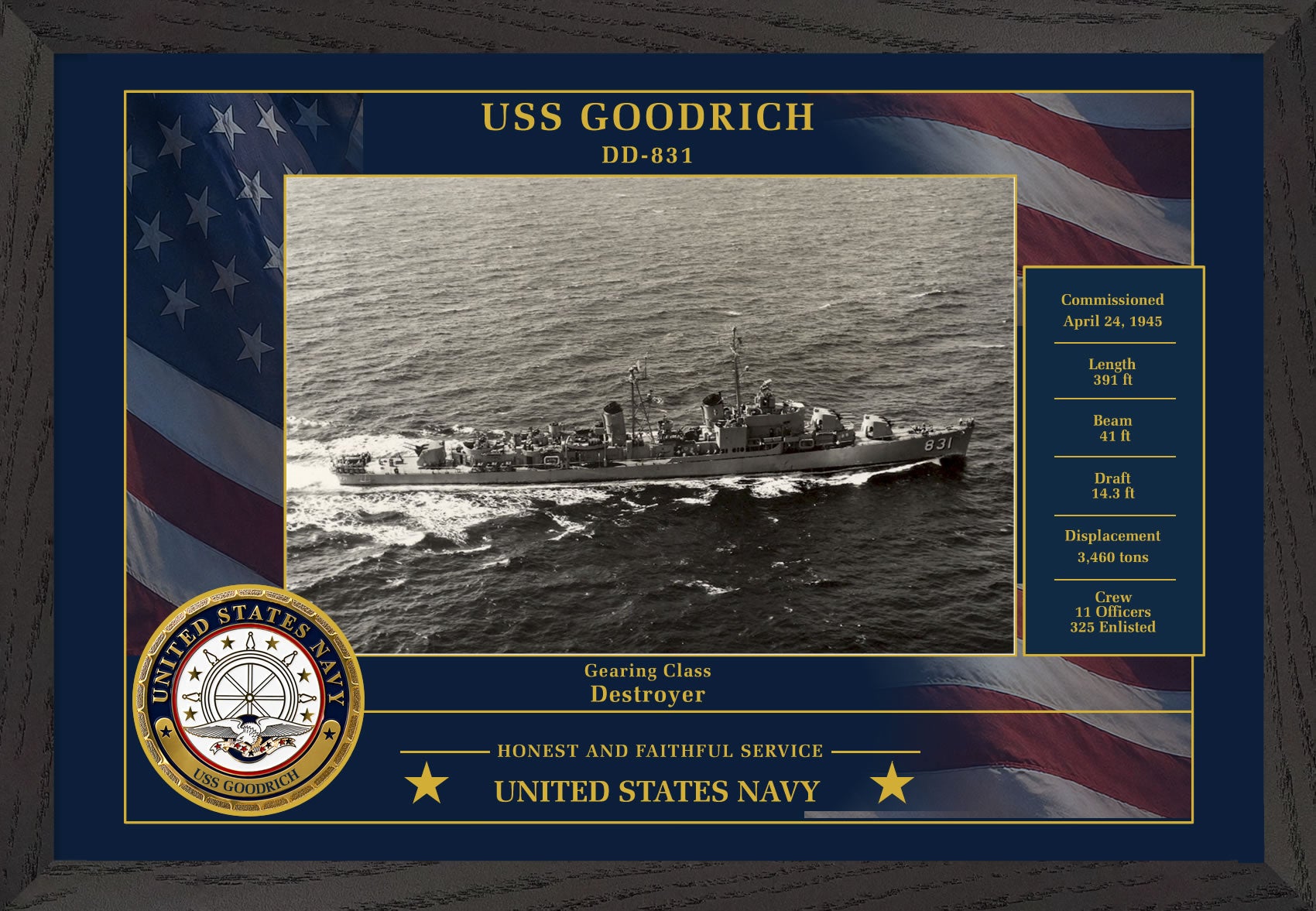 USS Goodrich DD-831 Framed Patriotic Photo