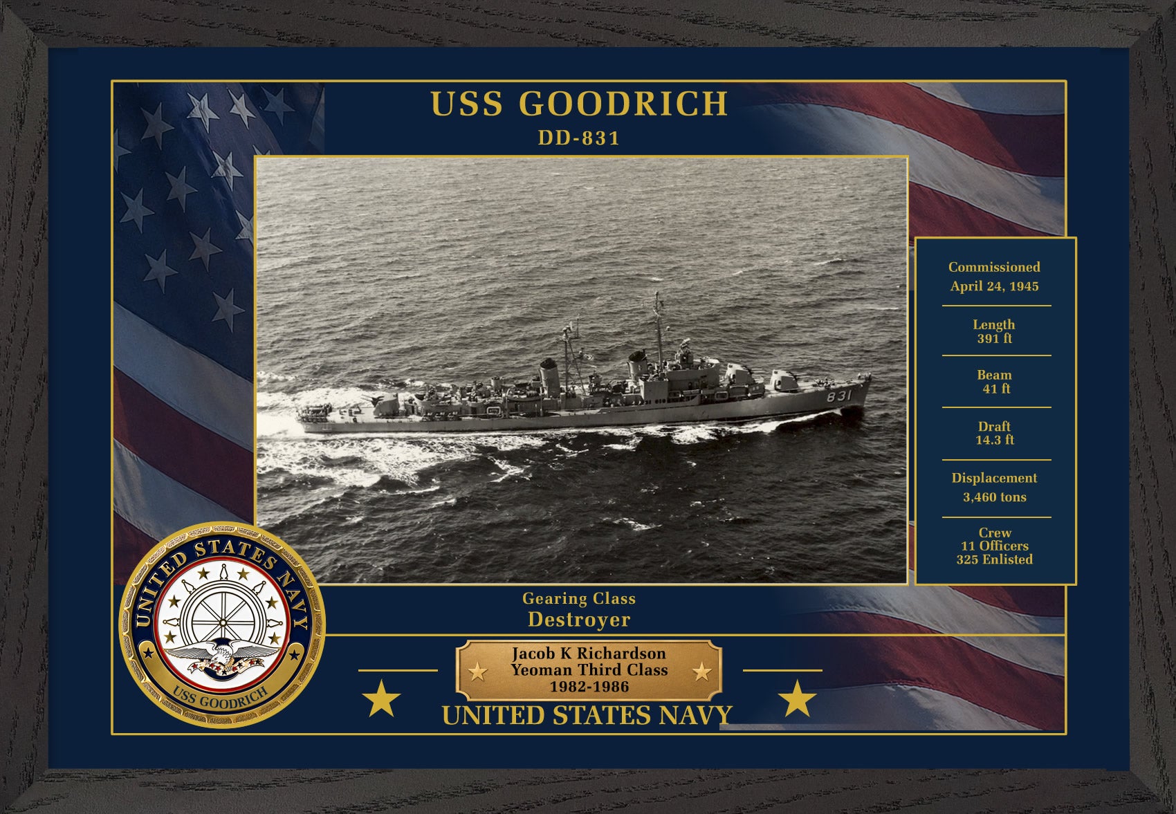 USS Goodrich DD-831 Framed Patriotic Photo