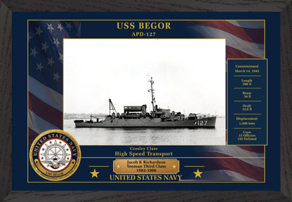 USS Begor APD-127 Framed Patriotic Photo