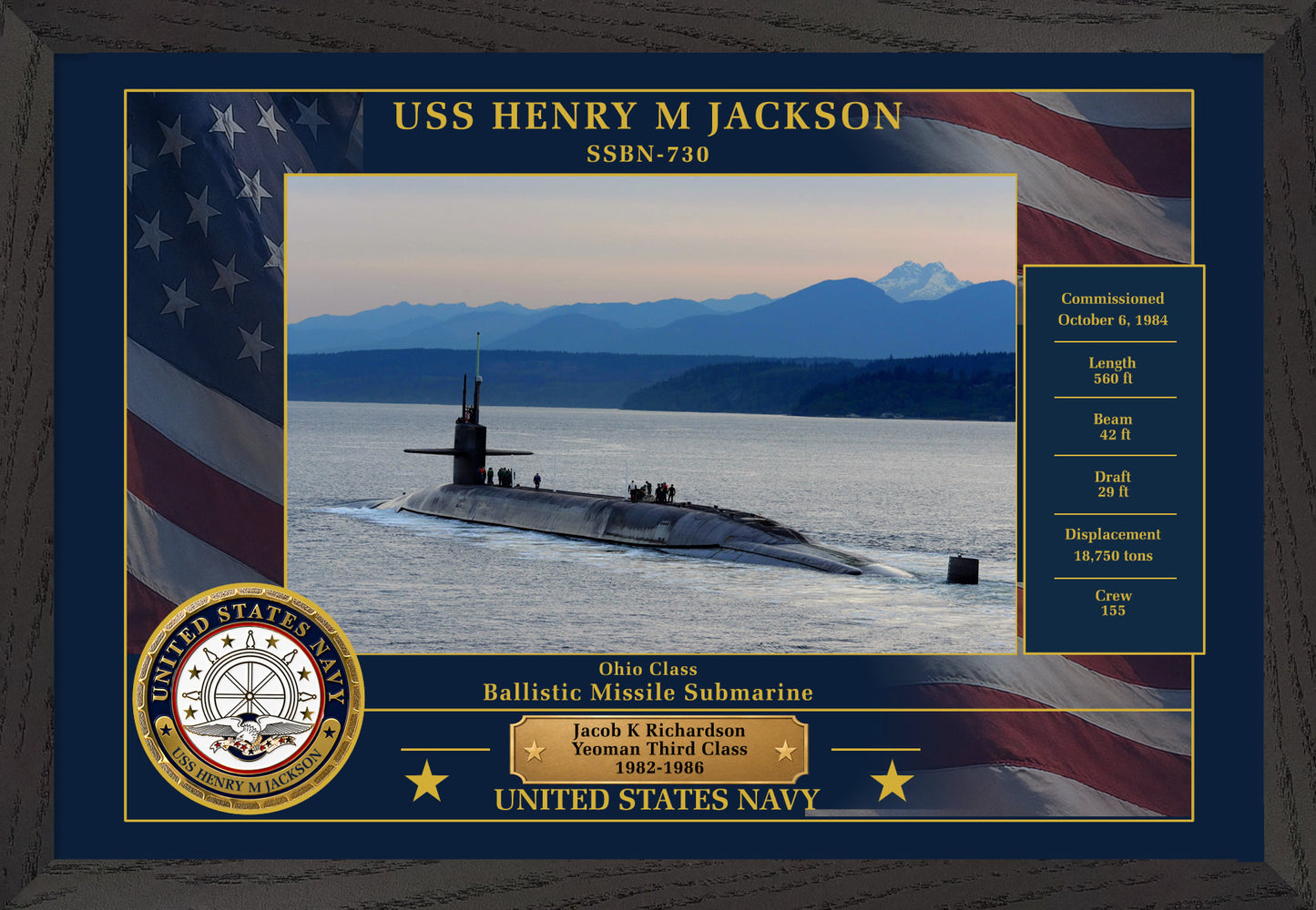 USS Henry M Jackson SSBN-730 Framed Patriotic Photo