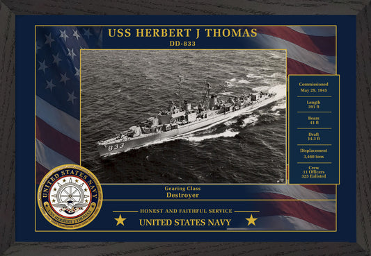 USS Herbert J Thomas DD-833 Framed Patriotic Photo