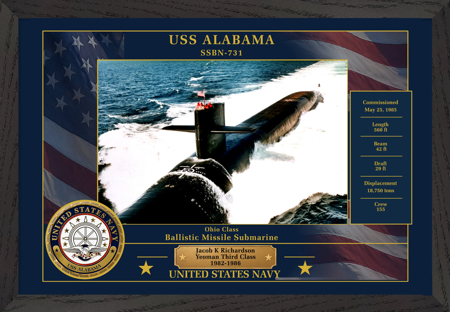 USS Alabama SSBN-731 Framed Patriotic Photo