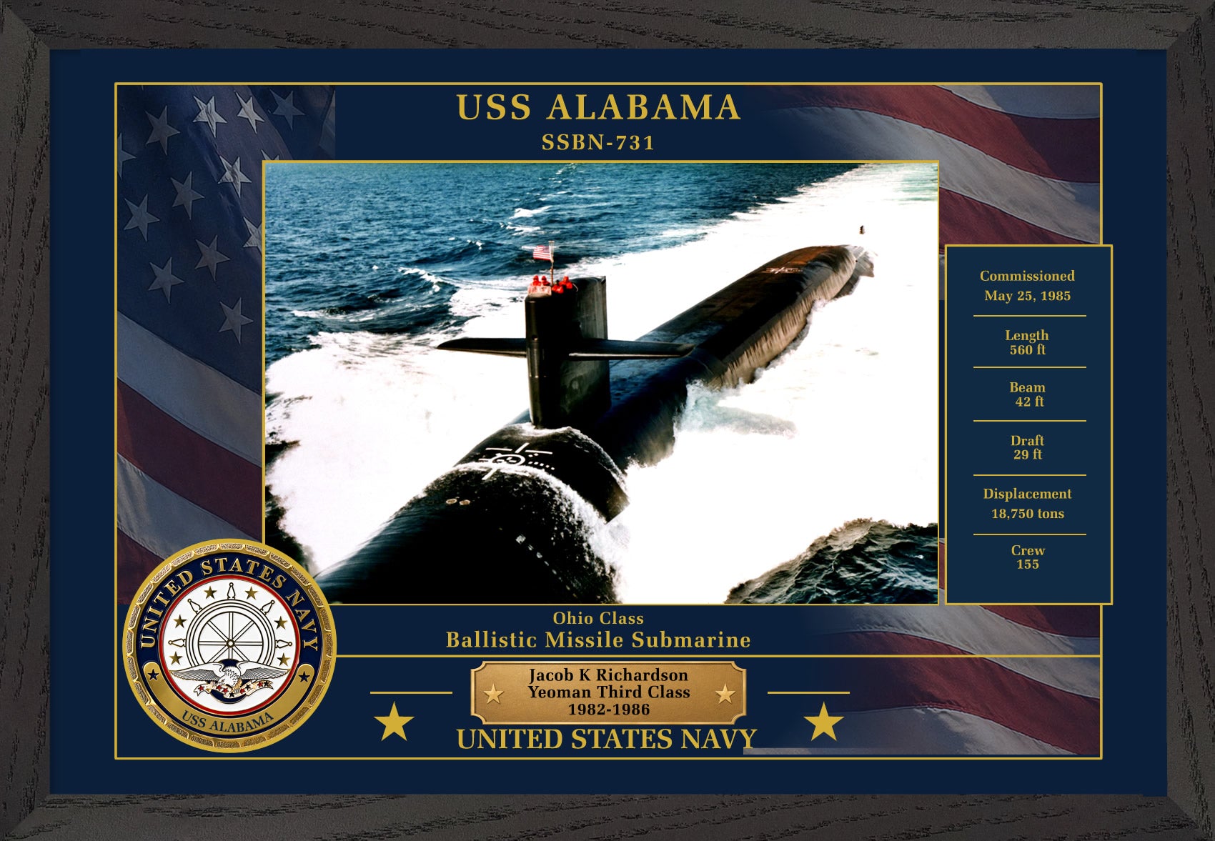 USS Alabama SSBN-731 Framed Patriotic Photo