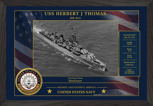 USS Herbert J Thomas DD-833 Framed Patriotic Photo