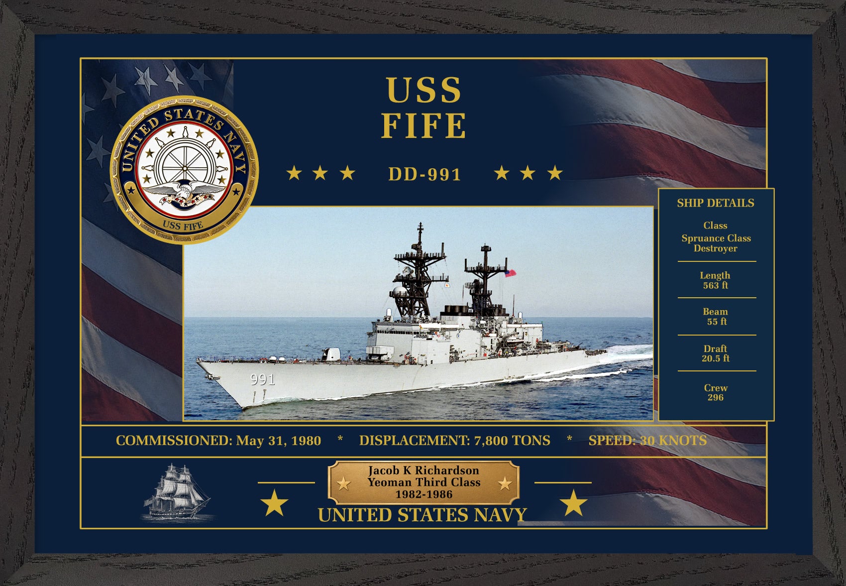 USS Fife DD-991 Framed Patriotic Art