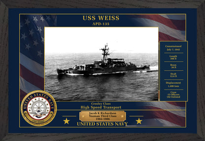 USS Weiss APD-135 Framed Patriotic Photo