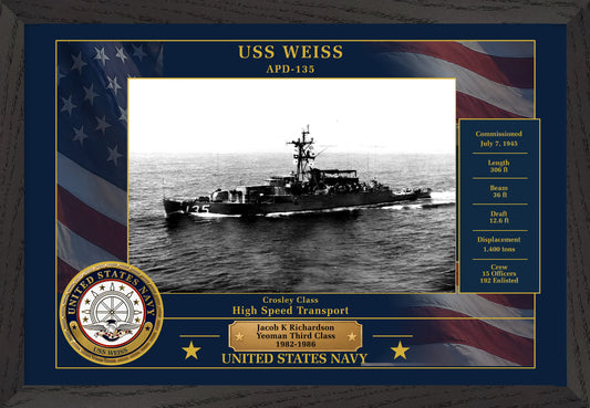 USS Weiss APD-135 Framed Patriotic Photo