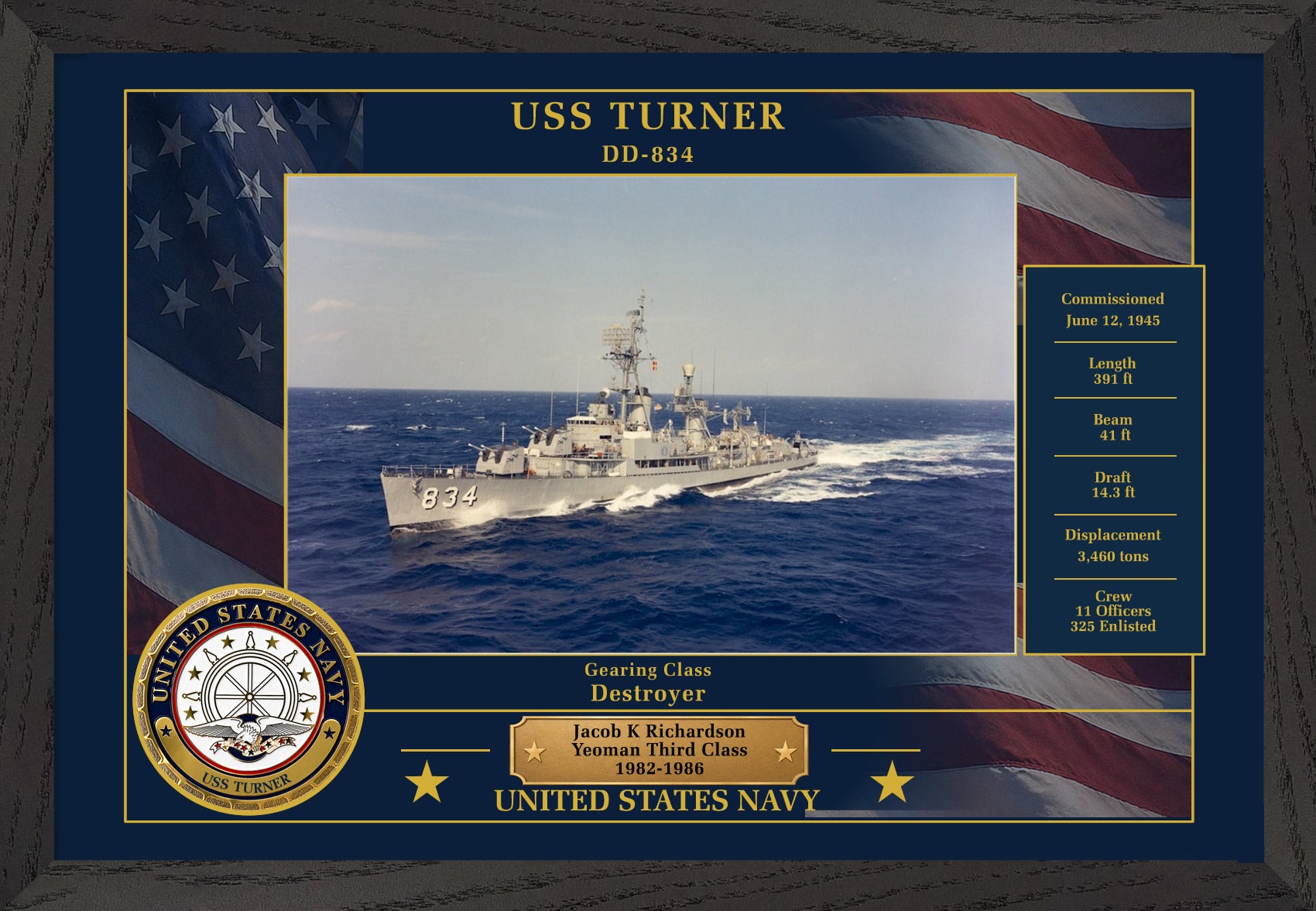USS Turner DD-834 Framed Patriotic Photo