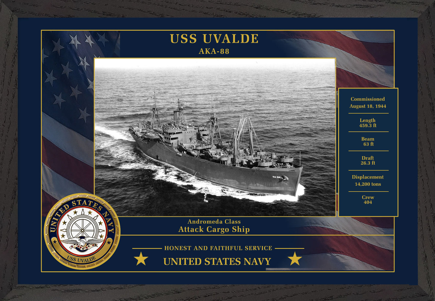 USS Uvalde AKA-88 Framed Patriotic Photo