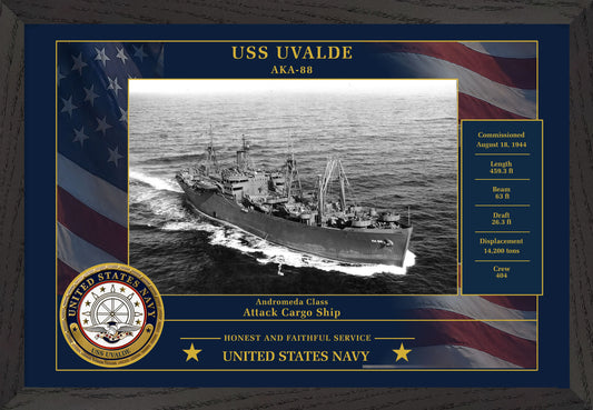 USS Uvalde AKA-88 Framed Patriotic Photo