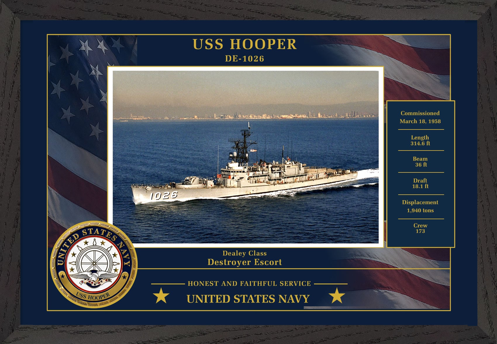 USS Hooper DE-1026 Framed Patriotic Photo