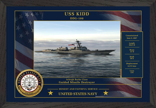 USS Kidd DDG-100 Framed Patriotic Photo