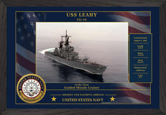 USS Leahy CG-16 Framed Patriotic Photo