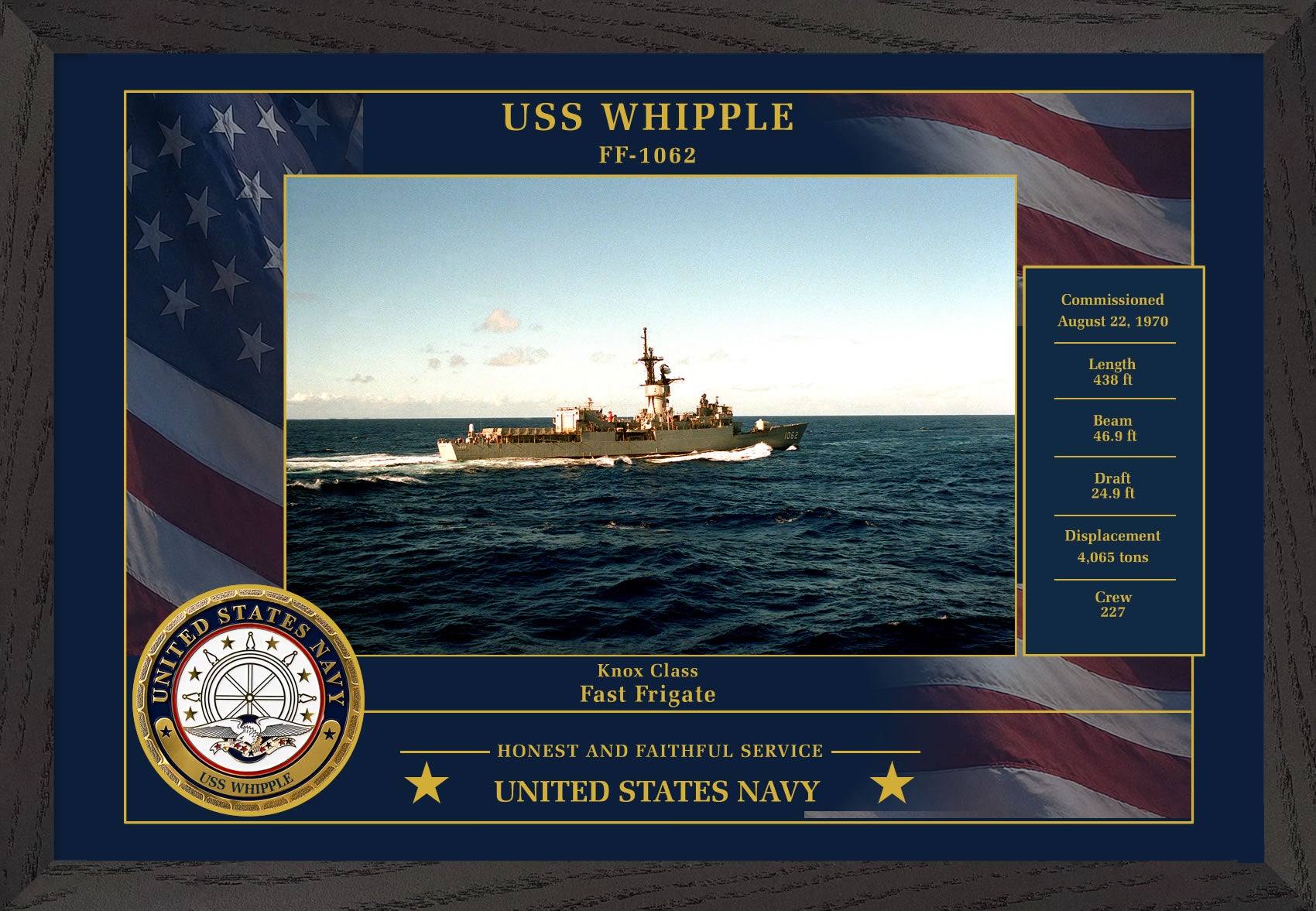 USS Whipple FF-1062 Framed Patriotic Photo