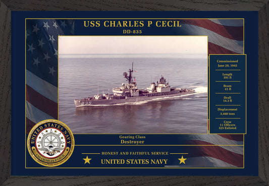 USS Charles P Cecil DD-835 Framed Patriotic Photo
