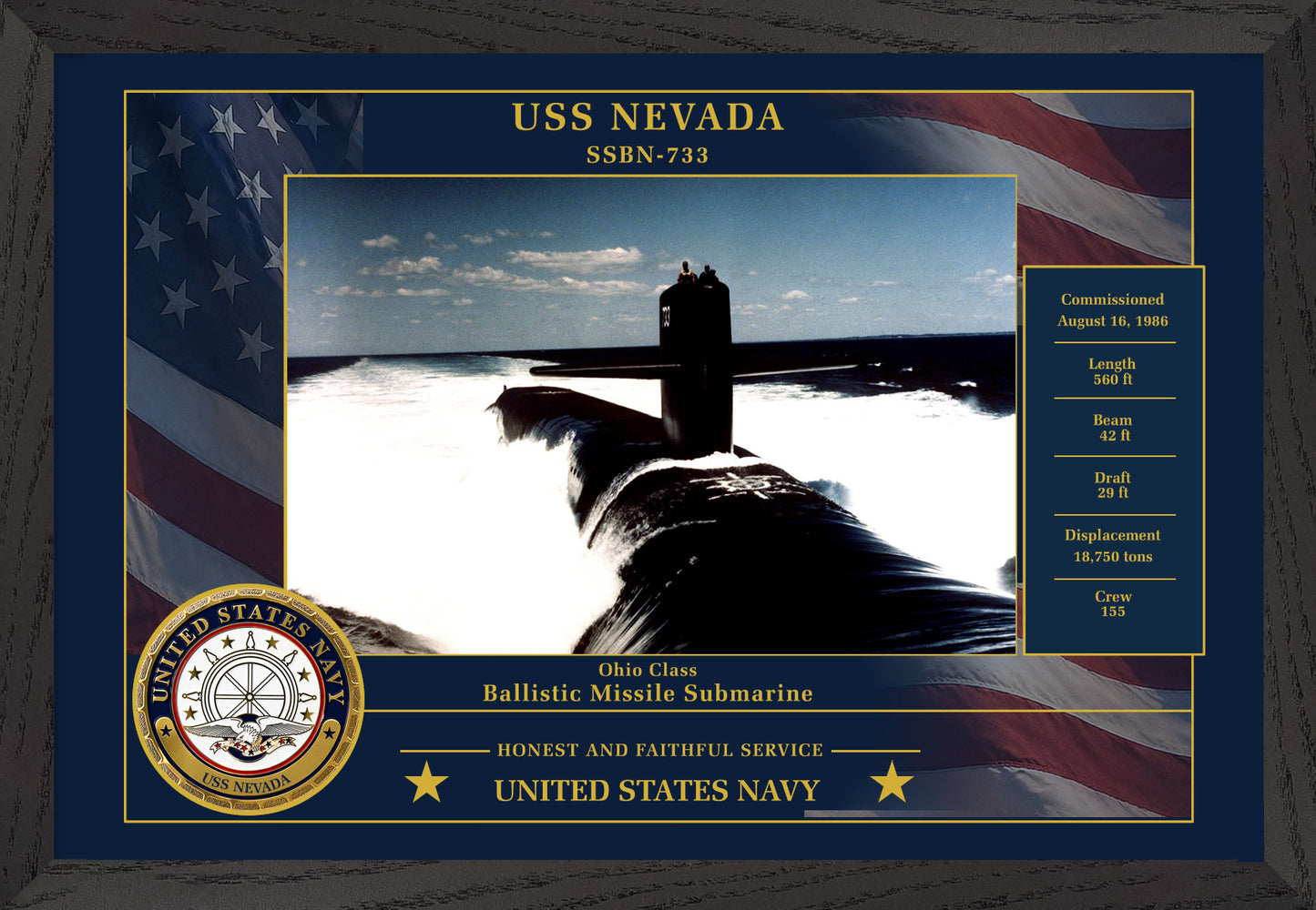 USS Nevada SSBN-733 Framed Patriotic Photo
