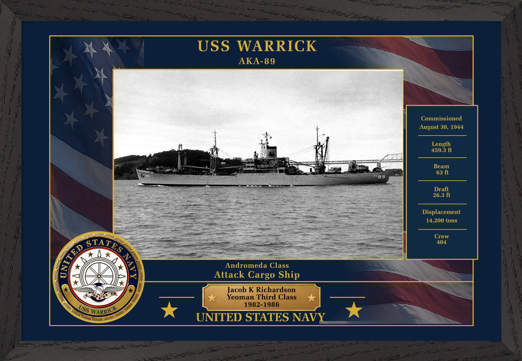 USS Warrick AKA-89 Framed Patriotic Photo