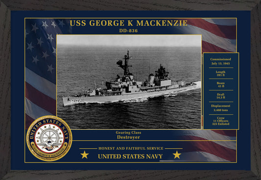 USS George K Mackenzie DD-836 Framed Patriotic Photo