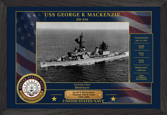 USS George K Mackenzie DD-836 Framed Patriotic Photo