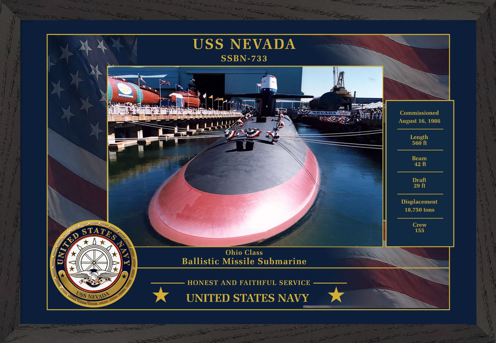USS Nevada SSBN-733 Framed Patriotic Photo