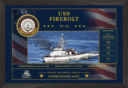 USS Firebolt PC-10 Framed Patriotic Art