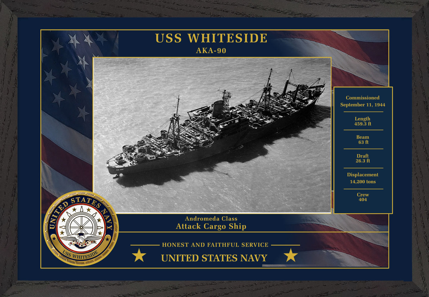 USS Whiteside AKA-90 Framed Patriotic Photo