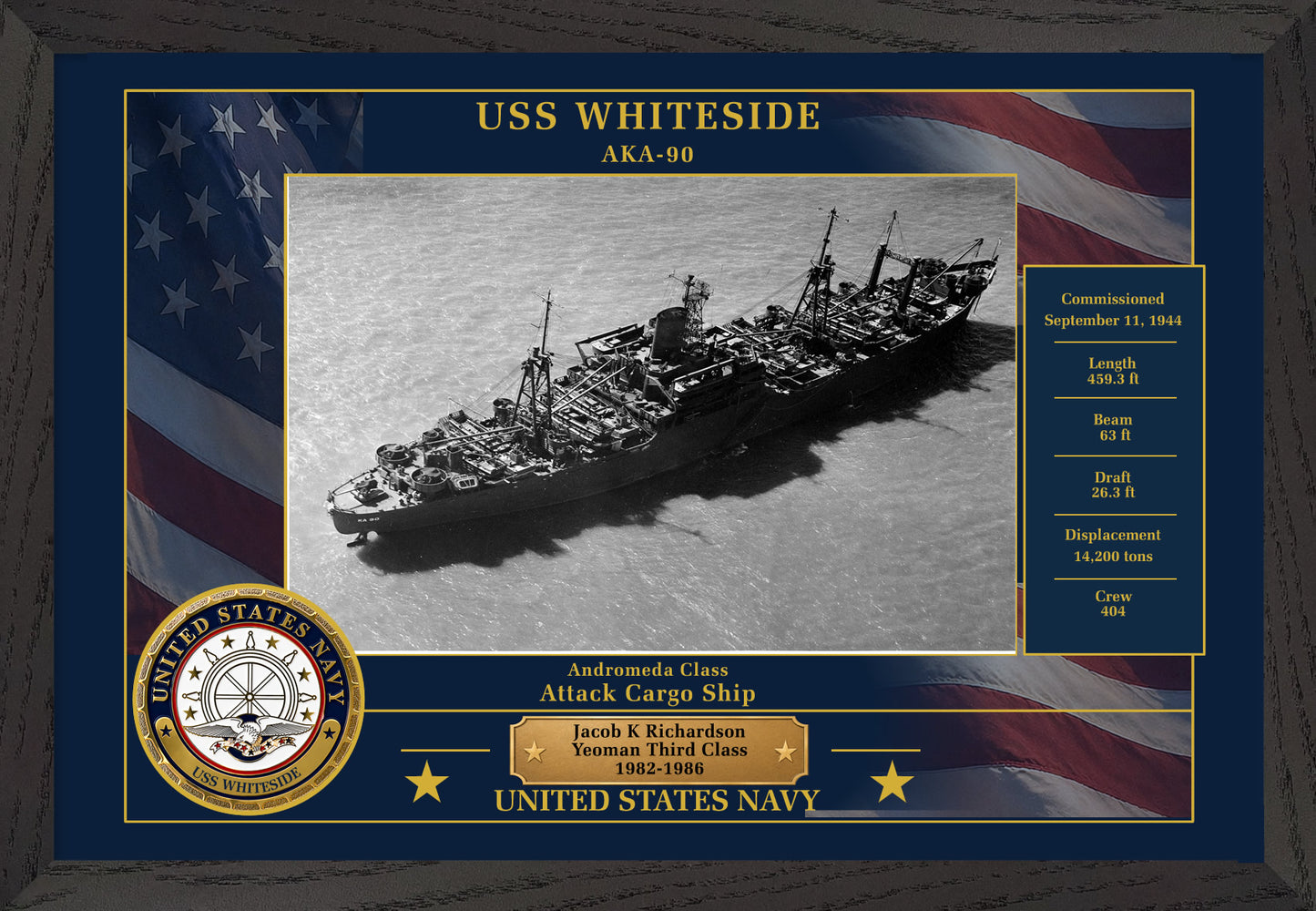 USS Whiteside AKA-90 Framed Patriotic Photo
