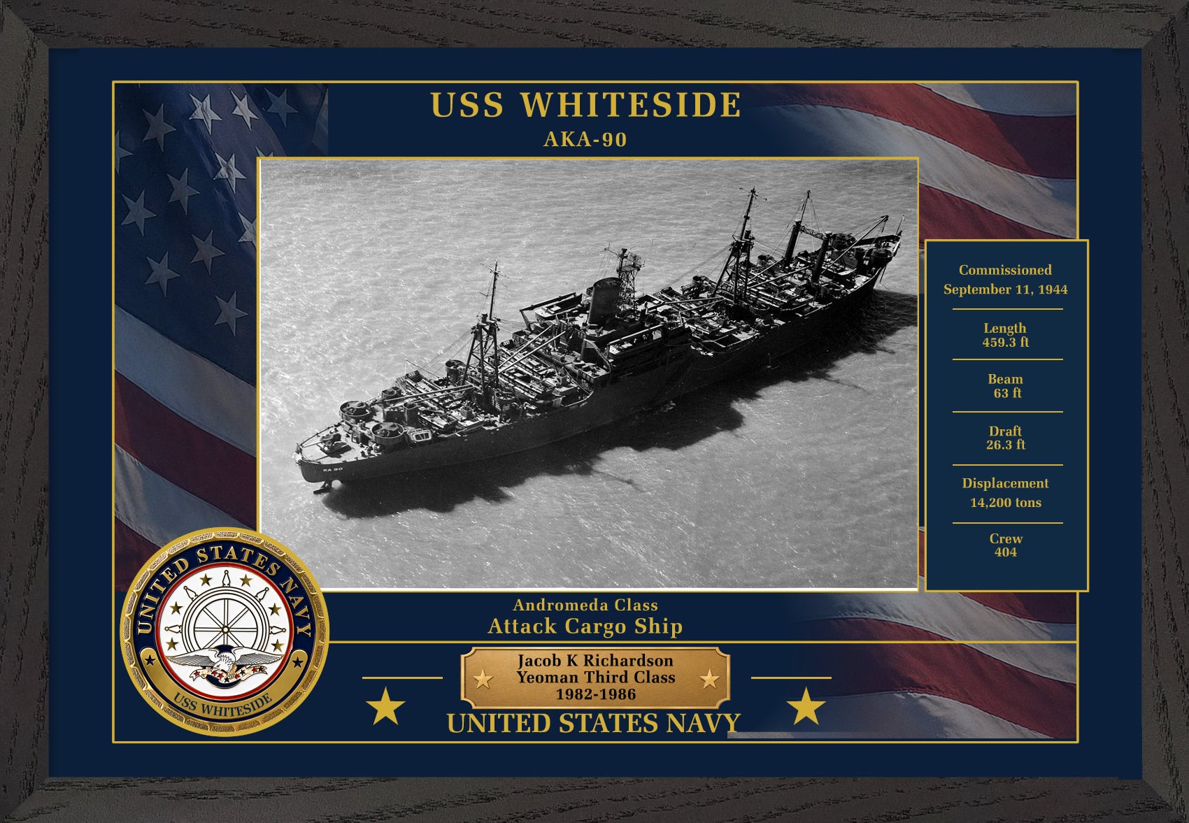 USS Whiteside AKA-90 Framed Patriotic Photo