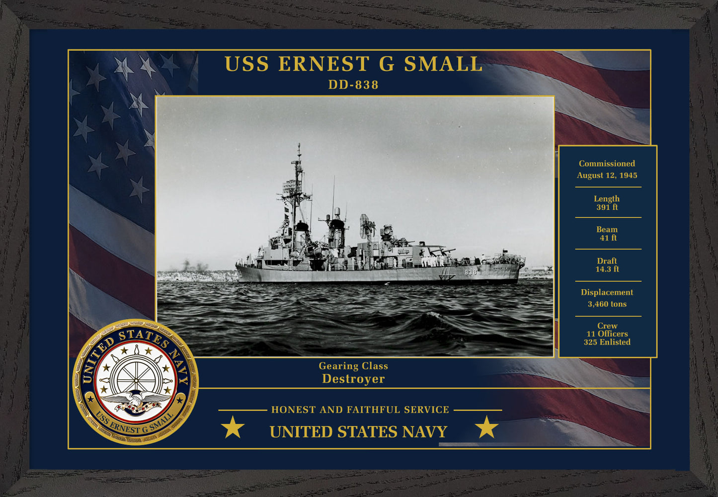 USS Ernest G Small DD-838 Framed Patriotic Photo