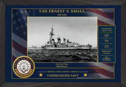USS Ernest G Small DD-838 Framed Patriotic Photo