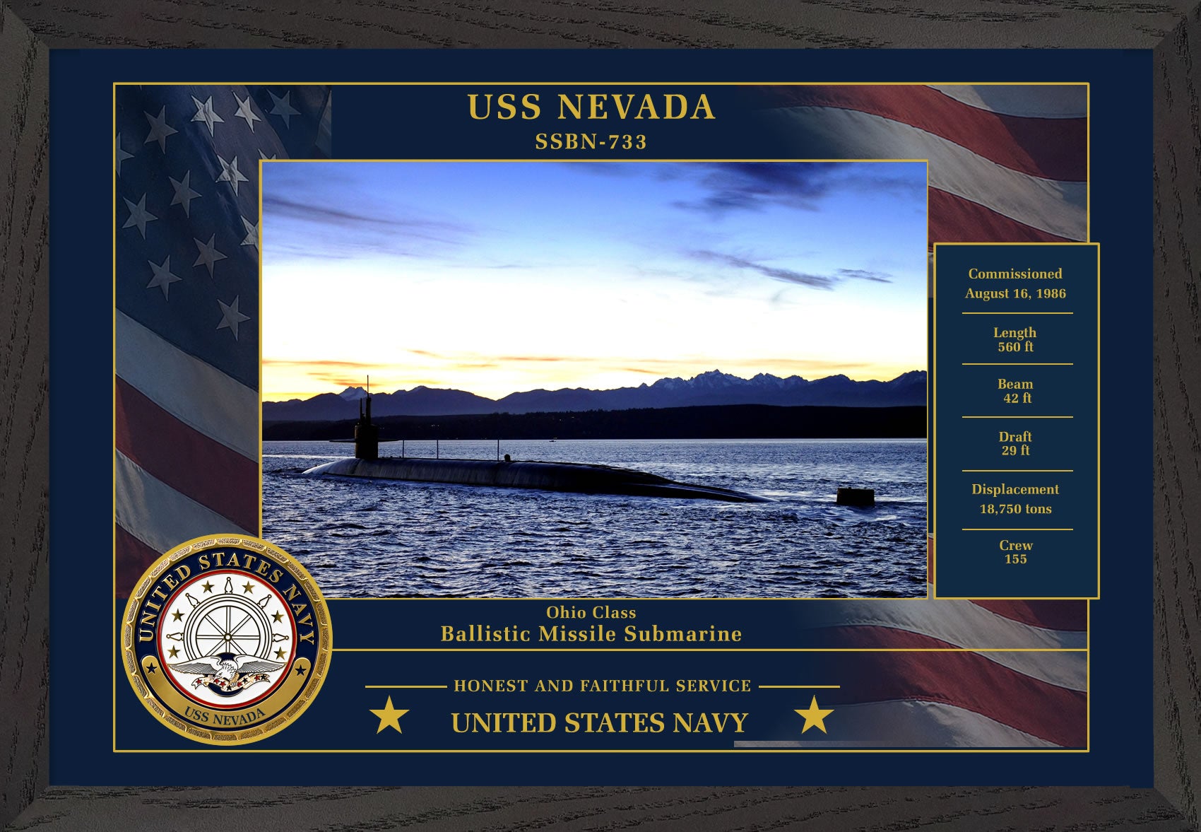 USS Nevada SSBN-733 Framed Patriotic Photo
