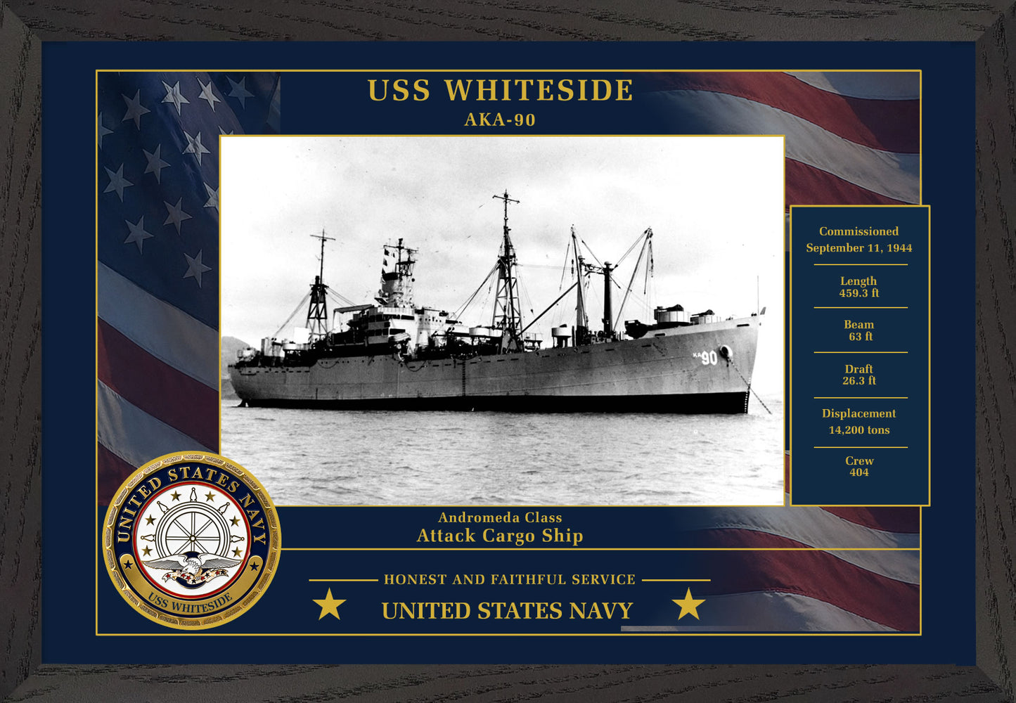 USS Whiteside AKA-90 Framed Patriotic Photo